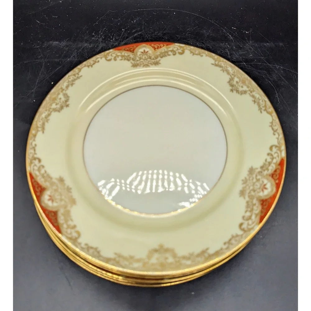 Vintage Set/5 Noritake Marietta Salad Dessert Plate Hand Painted Gold Trim 7.75